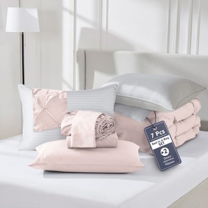 Nestl 9 Piece Comforter Set, Pinch Pleated Bedding Set, Bed in a Bag, Comforter Set with Down Alternative Pillows - 1 of 4