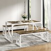 Dining Table Set for 4, Rectangle Dinner Breakfast Dinette with 2 Benches, 3 Piece, Dark Brown/Oak - 2 of 4