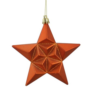 Northlight 12ct Matte Glittered Star Shatterproof Christmas Ornament Set 5" - Orange