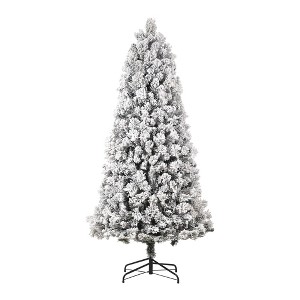 Snow Flocked Artificial Christmas Tree, Pre-Lit Hinged Pine Holiday Xmas Tree with  LED Lights - 1 of 4