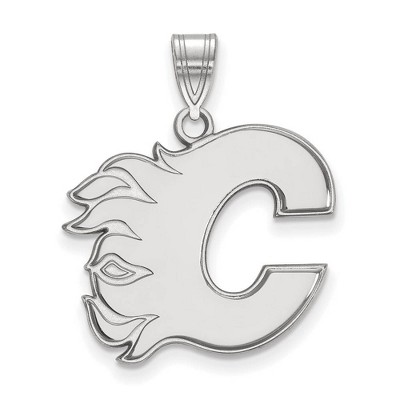 Black Bow Jewelry 10k White Gold Calgary Flames NHL Large Pendant