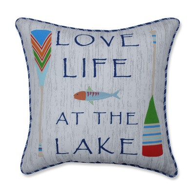 Love Life at the Lake Throw Pillow - Blue - Pillow Perfect: Nautical Coastal Decor, Weather-Resistant Outdoor Cushion