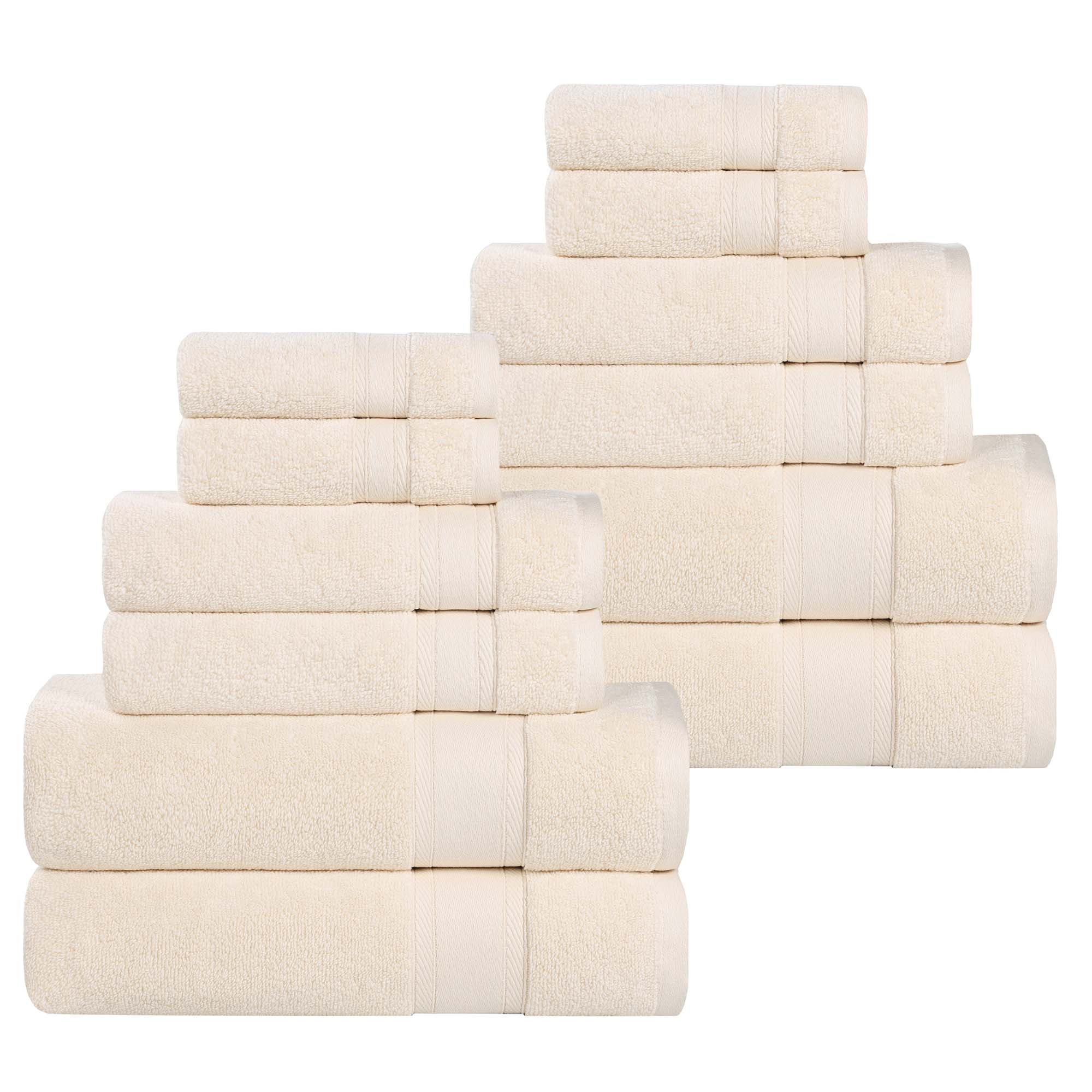 Classic Zero Twist Cotton Medium Weight Ultra-Soft Absorbent 12 Piece Towel Set, Ivory - Blue Nile Mills