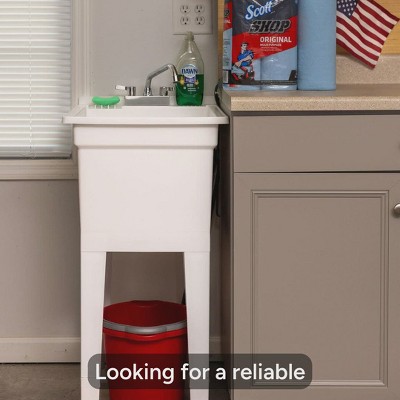 18-Inch White Plastic Freestanding Utility Sink with Stainless Steel Faucet