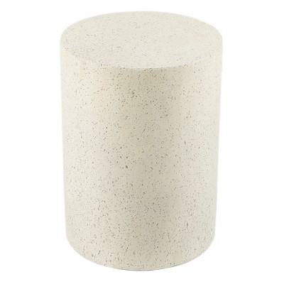 LuxenHome Patio Side Table, 18'' Cream with Speckled Gray Cement Round End Table,Accent Table for Outdoor Indoor, Garden Stool Plant Stand Off-White