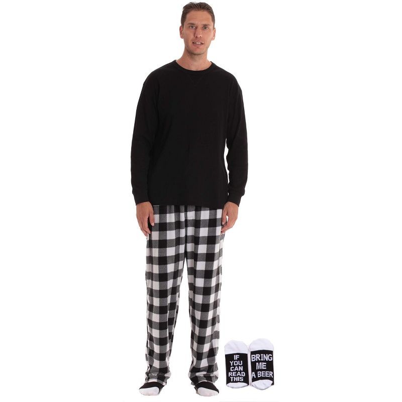 #followme Mens Pajama Pants Set with Matching Novelty Socks with Sayings - 3 Pc Mens Fall PJ Set, 1 of 6