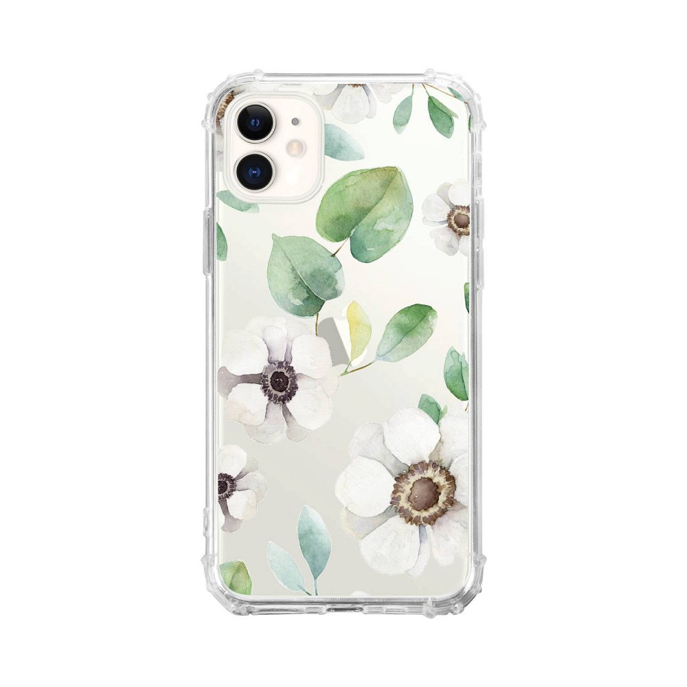 OTM Essentials iPhone 11/XR Tough Edge Florals & Nature Clear Case - Anemone Flowers White: Flexible TPU, Bump-Resistant Design