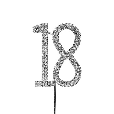 O'Creme Rhinestone Silver-Colored Number-18 Cake Topper 2 Inch