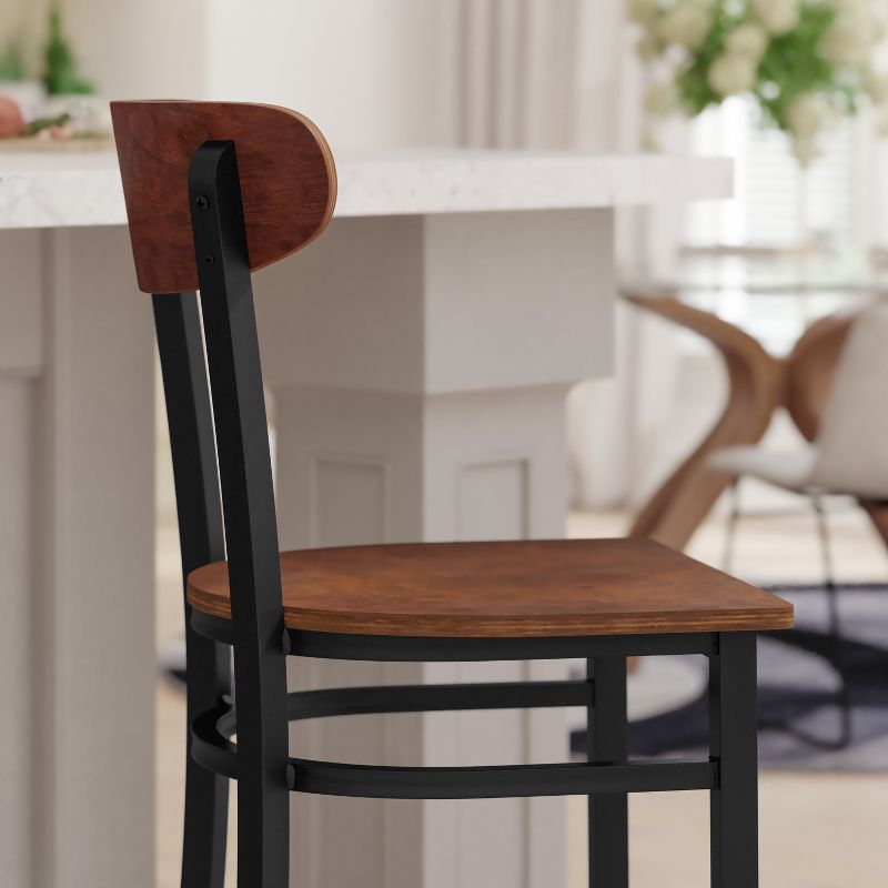 Emma and Oliver Industrial Barstool with Rolled Steel Frame and Solid Wood Seat - 500 lbs. Static Weight Capacity, 5 of 10