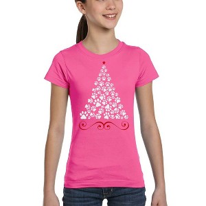 LA Pop Art Paw Christmas Tree - Girl's Word Art T-Shirt - 1 of 4