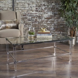 48" Tempered Glass and Acrylic Rectangle Coffee Table with Floating Appearance for Living Room, Lounge, or Apartment - 1 of 4