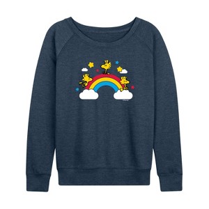 Women's - Peanuts - Woodstock Rainbow Lightweight French Terry Wide Neck Long Sleeve Shirt - 1 of 4