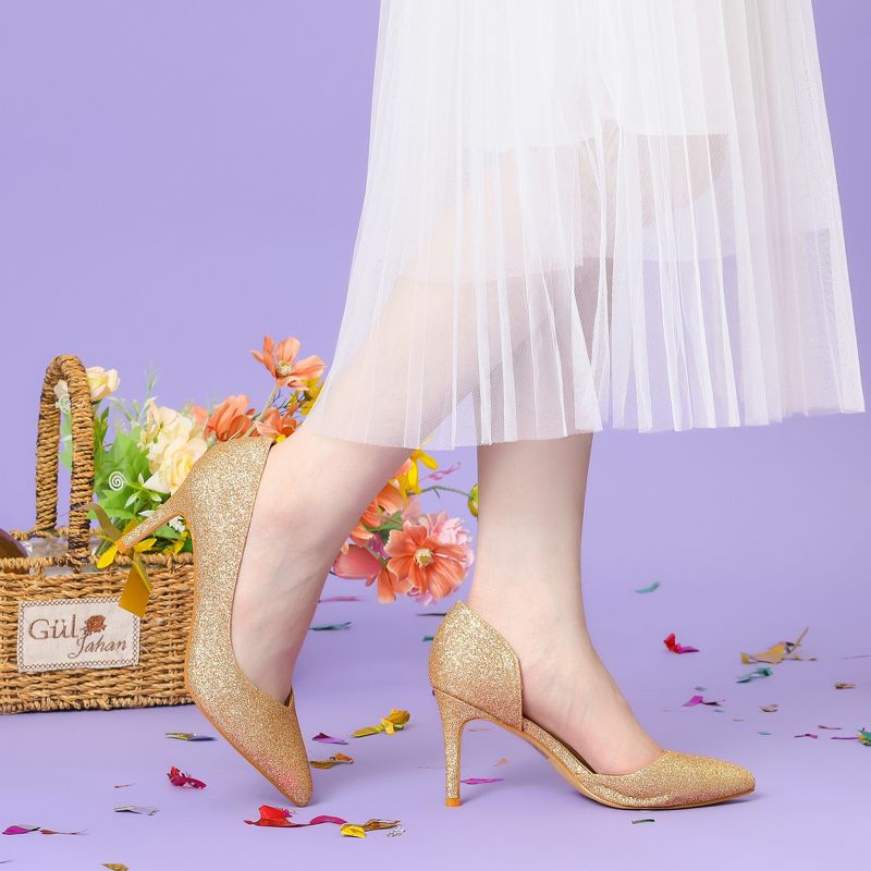 Perphy Women's Wedding Glitter Pointed Toe Slip-on Stiletto Heels Pumps, 5 of 7