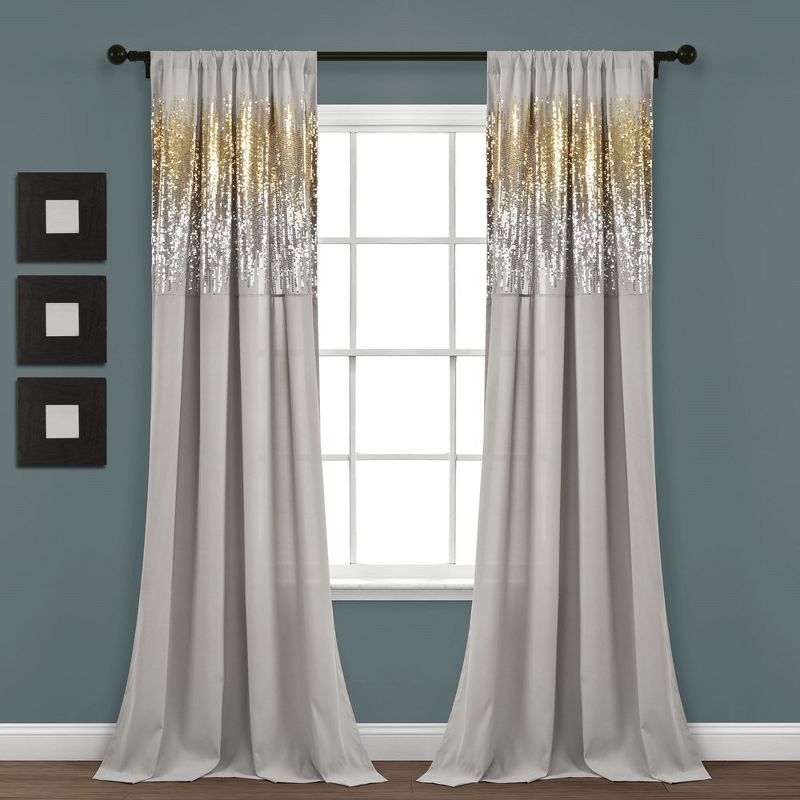 Home Boutique Shimmer Sequins Window Curtain Panels Gray/Gold 42X84 Set, 1 of 2