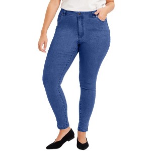 June + Vie by Roaman's Women's Plus Size Curvie Fit Skinny Jeans - 1 of 4