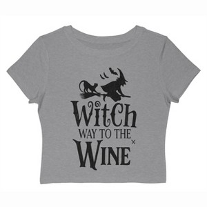 Rerun Island Women Witch Way To The Wine Black Cat Short Sleeve Graphic Cotton Baby Tee - 1 of 4