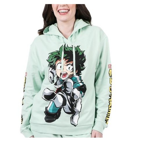 My Hero Academia Deku Womens Juniors Light Green Pullover Sweatshirt Large