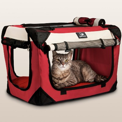 PetLuv Cat & Dog Carrier Foldable Pet Travel Crate, Removable Plush Pillow, Privacy Windows, Locking Zippers, Pocket, Seatbelt Straps