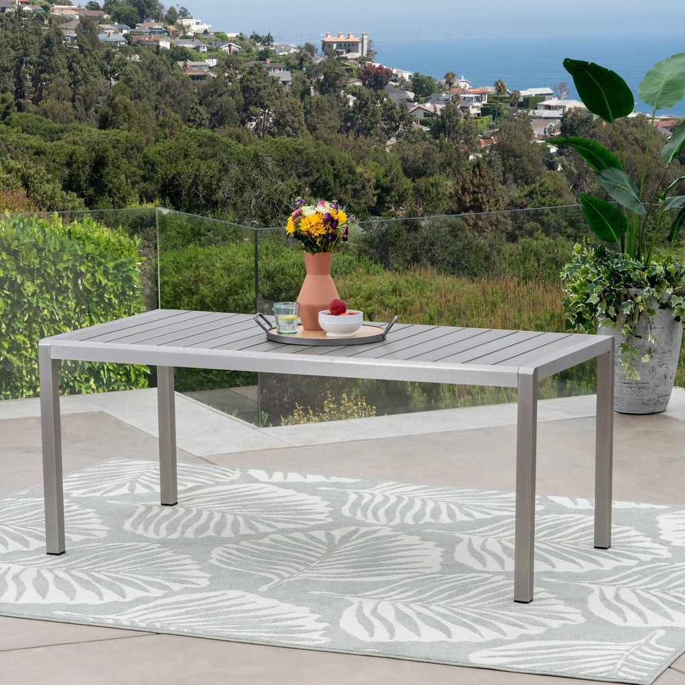 Photos - Garden Furniture Cape Coral Rectangular Aluminum and Faux Wood Dining Table: Modern Outdoor