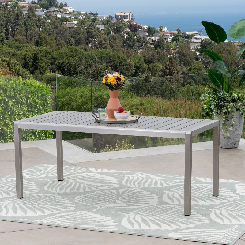 Cape Coral Rectangular Aluminum and Faux Wood Dining Table - Gray - Christopher Knight Home, 1 of 7