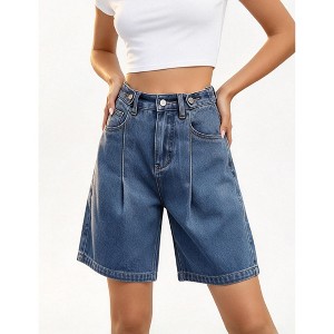 Women High Waist Denim Shorts Adjustable Multi-Button Waist Wide Leg ...
