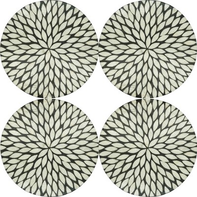 Black and White Floral Capiz Shell Round Placemats, Set of 4