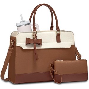 Laptop Tote Bag for Women, Leather Work Bag with Multiple Pockets, Waterproof Business and Teacher Bag - 1 of 4