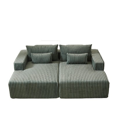 TiramisuBest 87" No-Assembly Oversized Sectional Chaise, Plush Reclining Sofa Bed for Indoor Living Room & Bedroom-Beige