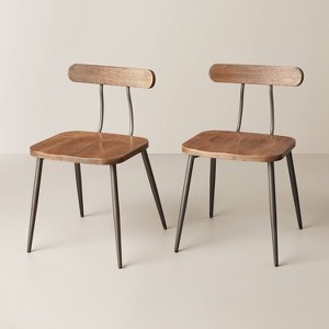 2pk Industrial Wood & Steel Dining Chairs - Aged Oak/Black - Hearth & Hand™ with Magnolia: Sleek Metal Legs - 1 of 4