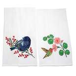 Transpac Decorative Towel Bird Kitchen Towels  -  Two Towels 27.0 Inches -  Indigo Bunting Hummingbird  -  A6827  -  Cotton  -  White
