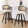 Bekrvio Swivel Counter Height Bar Stools Set of 1/2/3/4 - 26" Faux Leather Upholstered with Rattan Back, Black Wood Frame for Kitchen Island - 3 of 4