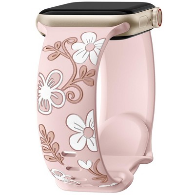 HTUTWOO Floral Apple Watch Band, Engraved Flower Silicone Strap 38/40/41/42/43/44/45/49mm for iWatch Series 11 10 9 8 7 6 5 4 3 2 SE Ultra
