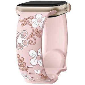 HTUTWOO Floral Apple Watch Band, Engraved Flower Silicone Strap 38/40/41/42/43/44/45/49mm for iWatch Series 11 10 9 8 7 6 5 4 3 2 SE Ultra - 1 of 4