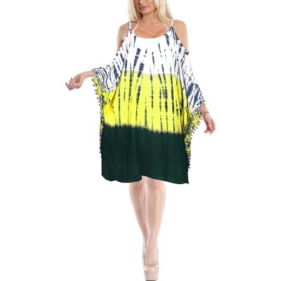 LA LEELA Women's Summer Vacation Beachwear Loose Bathing Suit Flowy Cover Ups Sleeveless Beach Tunic for Women 1X-2X Multicolored, Tie Dye Design