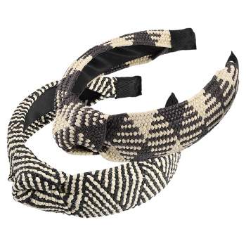 Unique Bargains Women' Knotted Headband 1.57" Wide Beige White Black 2 Pcs