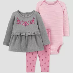 Carter's Just One You® Baby Girls' 3pc Floral Top & Bottom Set - Pink/Gray