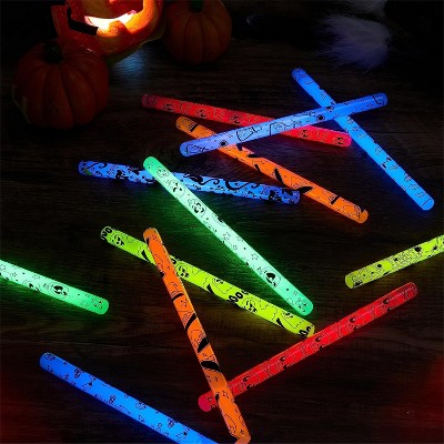 Joyfy 24 Pcs Halloween Glow Sticks, 8 Different Pattern Designs and 6 Colors Hanging Wands for Kids Party Favors Supplies, Glow in the Dark