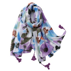 YOUZEY Petal Drift Lightweight Cotton Scarf with Tassels - Blue - 1 of 4