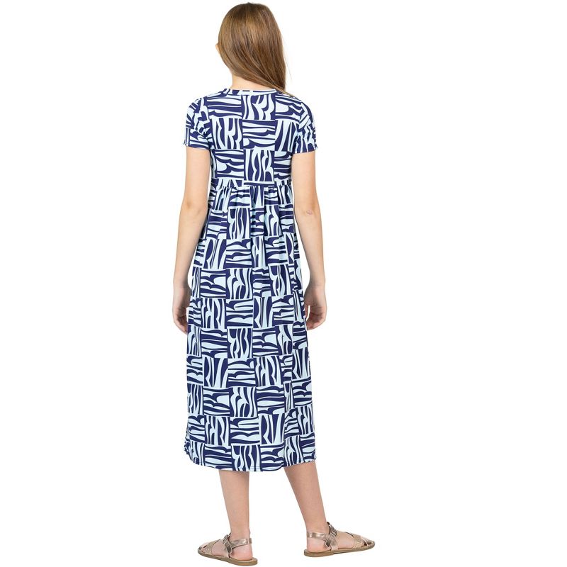 24sevenkid Girls Short Sleeve Blue Geo Print Maxi Dress, 3 of 6