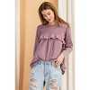 Slickblue Long Sleeve Ruffled Sleeve Oil Washed Knit Tunic, Soft Cotton, Casual Style, Mauve/Faded Olive, Size S-L - 3 of 4