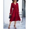 Women's Casual Wrap V Neck Midi Dress Long Sleeve Smocked Waist Tiered A Line Pleated Flowy Long Dress - 2 of 4