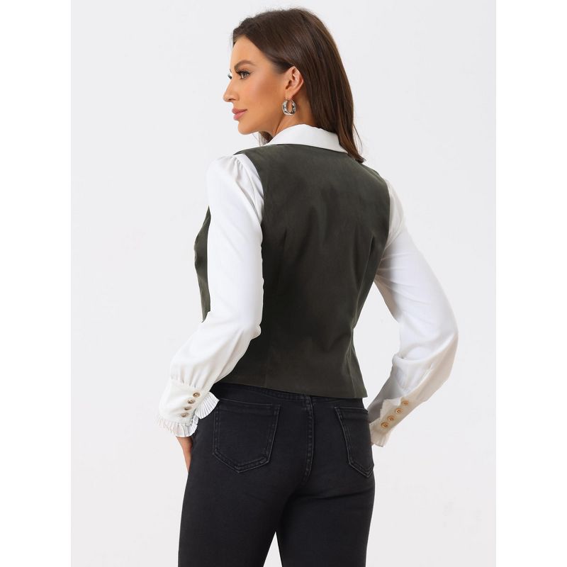 Allegra K Women's Steampunk Velvet Sleeveless Button Down V-Neck Suit Vest, 4 of 6