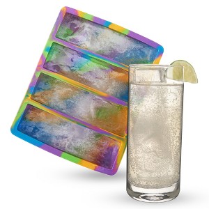 Host Ice Cube Tray, Makes Four 5-Inch Long Cubes, Durable Silicone Trays, Perfect for Water Bottles and Highball Glasses, Set of 1, Colored Marble - 1 of 4