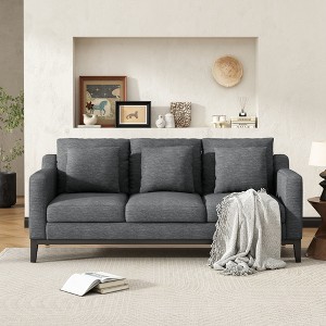 80.5" Polyester Fabric 3-Seater Standard Sofa with Wooden Legs, Removable Cushions, and Solid Wood Trim - 1 of 4
