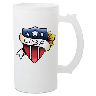 100 North Freezable 16 Ounce Translucent White Matte Frosted Glass Craft Drinking Stein Beer Mug With Thumb Grip Handle, USA