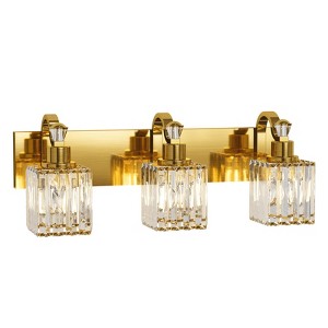 Modern Crystal Bathroom Vanity Lights Gold Bathroom Light Fixtures Crystal Vanity Shower Lights Over Mirror, Square Shade - 1 of 4