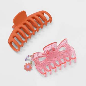 Girls' 2pk Jumbo Glitter Flower Charm Claw Clip Set - art class™