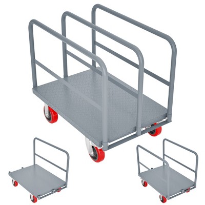 Steel Panel Truck, 2000 LBS Capacity Lumber Cart Drywall Dolly Cart, 36 x 24 Inch Flatbed Cart Dolly with 6" Swivel Brake Wheels, Platform Truck