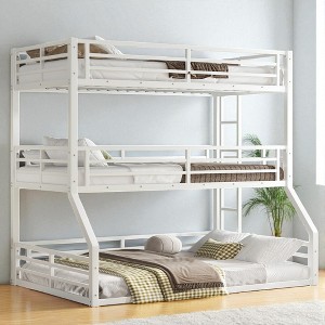 Twin Over Twin Over Full Bunk Bed, Metal Triple Bunk Bed Frame with Safety Guardrails, Heavy-Duty Space-Saving Design,kids bed - 1 of 4