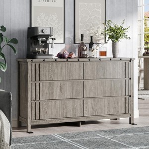 6 Drawers Dresser, 55" Fluted Chest of Drawers, Wooden Dresser TV Stand, Closet Clothes Storage, Grey - 1 of 4